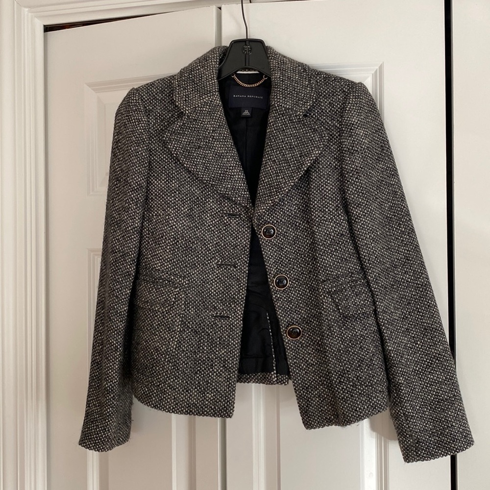 Banana Republic Black and White Tweed Blazer